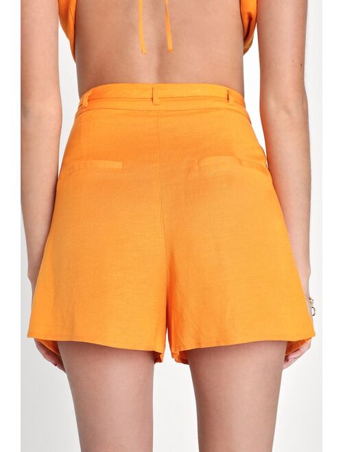 Lulus Cheers to Sunshine Orange Linen Paperbag Waist Shorts