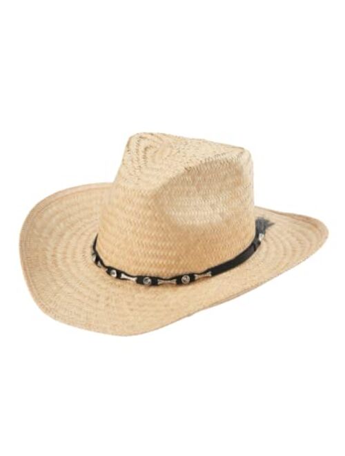 San Diego Hat Co. San Diego Hat Company Women's Palm Straw Cowboy Hat with Leather Band Natural