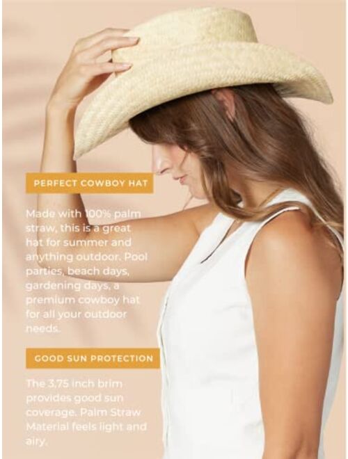San Diego Hat Co. San Diego Hat Company Women's Palm Straw Cowboy Hat with Leather Band Natural