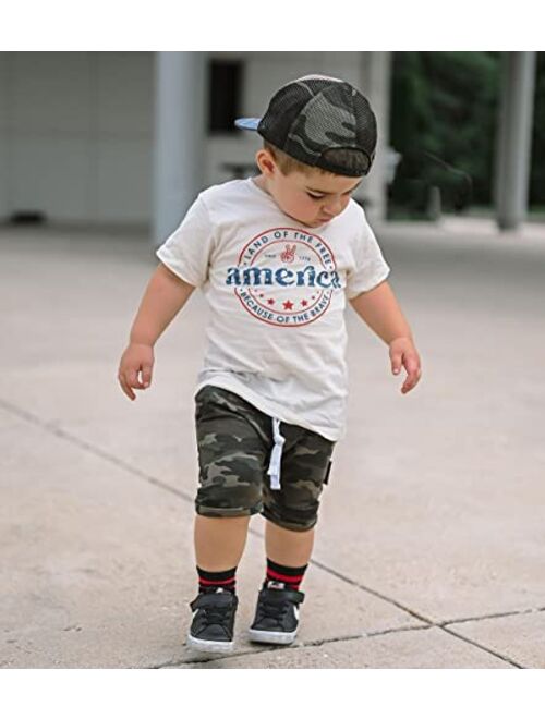 BOIBOKOKO 4th of July Baby Boy Outfit Short Sleeve Crewneck Shirt Tops American Flag Shorts USA Memorial Day Clothes