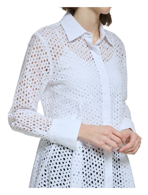 DONNA KARAN Women's Cotton Circle-Lace Spread-Collar Tunic