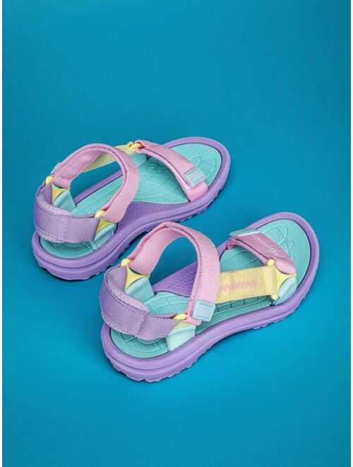Xiemo Shoes Girls Color Block Hook-and-loop Fastener Sports Sandals, Sporty Outdoor Fabric Sport Sandals