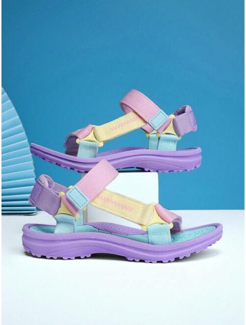 Xiemo Shoes Girls Color Block Hook-and-loop Fastener Sports Sandals, Sporty Outdoor Fabric Sport Sandals
