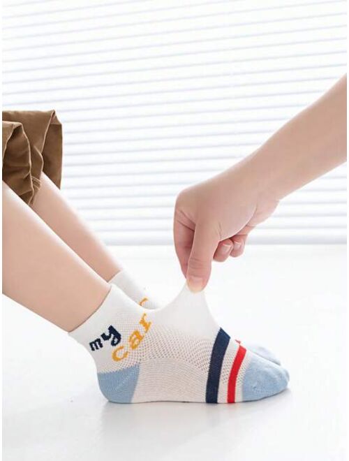 YWxiaotong 5pairs Boys Car & Letter Graphic Ankle Socks For Summer