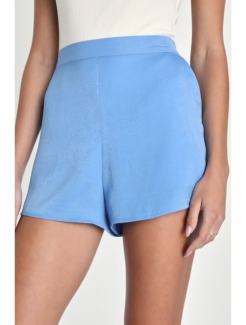 Lulus Extra Love Blue Satin High-Waisted Shorts