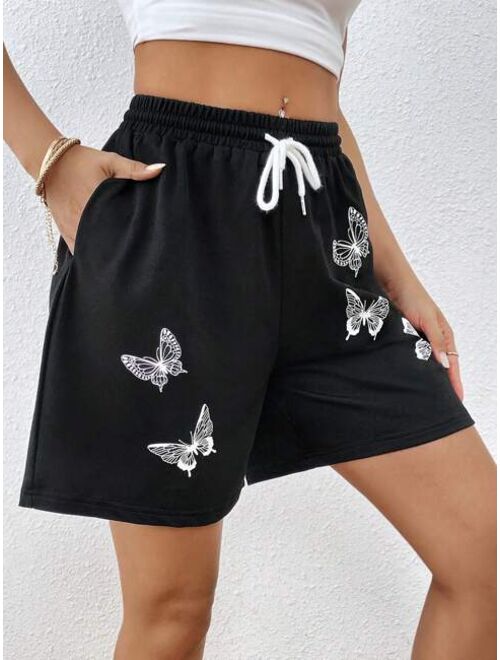 Shein Butterfly Print Drawstring Waist Shorts
