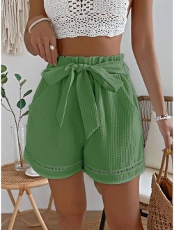 VCAY Paperbag Waist Belted Eyelet Detail Shorts