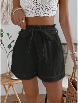 VCAY Paperbag Waist Belted Eyelet Detail Shorts
