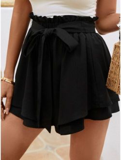 VCAY Paperbag Waist Belted Wide Leg Shorts