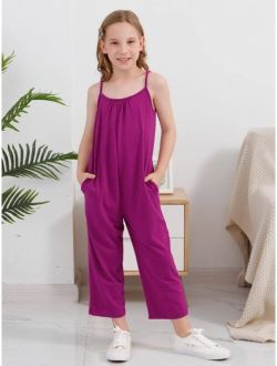 GORLYA Kids&Baby3P Seller Girls Solid Slant Pocket Cami Jumpsuit