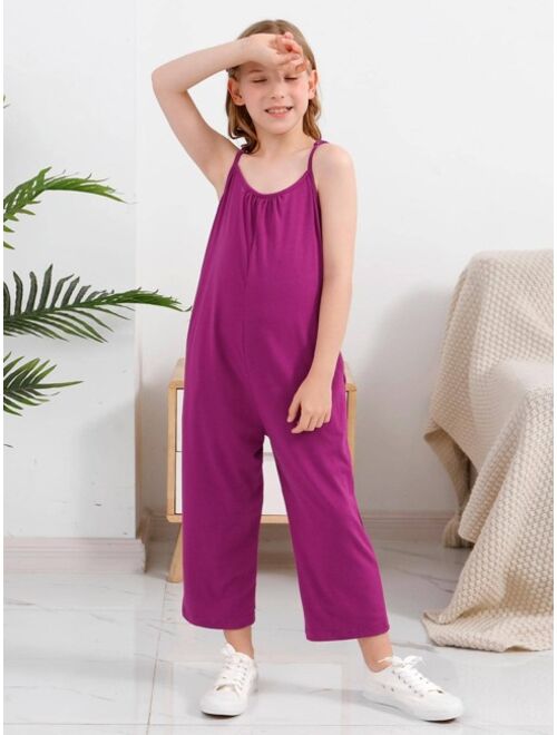 GORLYA Kids&Baby3P Seller Girls Solid Slant Pocket Cami Jumpsuit