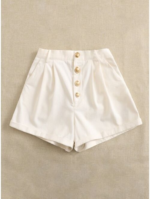 SHEIN High Waist Button Front Wide Leg Shorts