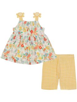 Little Girls Seersucker and Floral Tunic and Bike Shorts, 2 Piece Set