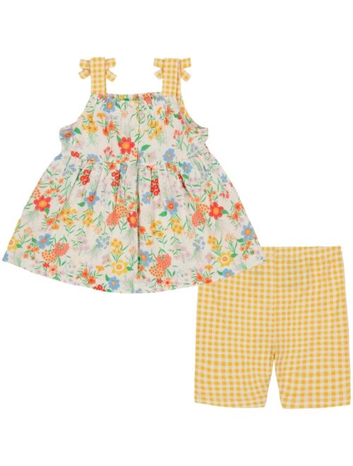 KIDS HEADQUARTERS Little Girls Seersucker and Floral Tunic and Bike Shorts, 2 Piece Set