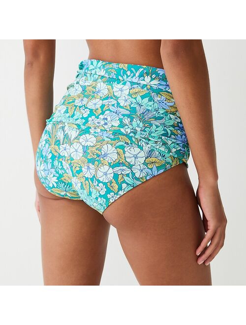 J.Crew Ruched high-rise full-coverage bikini bottom in aqua blooms