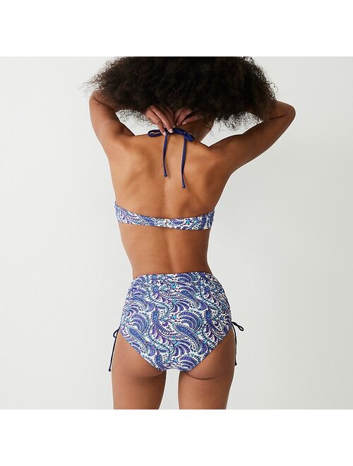 J.Crew Ruched high-rise bikini bottom with adjustable side ties in purple paisley