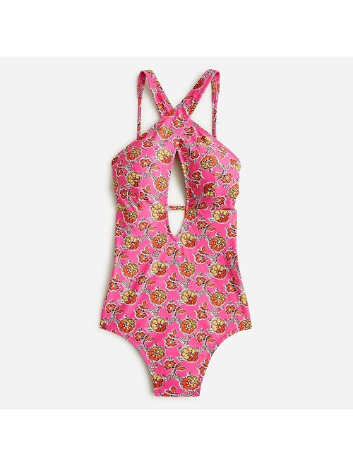 J.Crew Halter-neck cutout one-piece swimsuit in Ratti pink blooms print