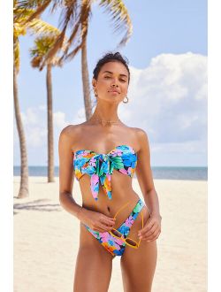 Vibrant Getaway Blue Multi Floral Knot Bandeau Bikini Top