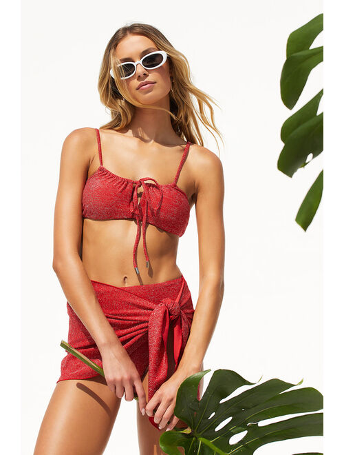Lulus Sandy Escape Red Sparkly Bandeau Tie-Front Bikini Top