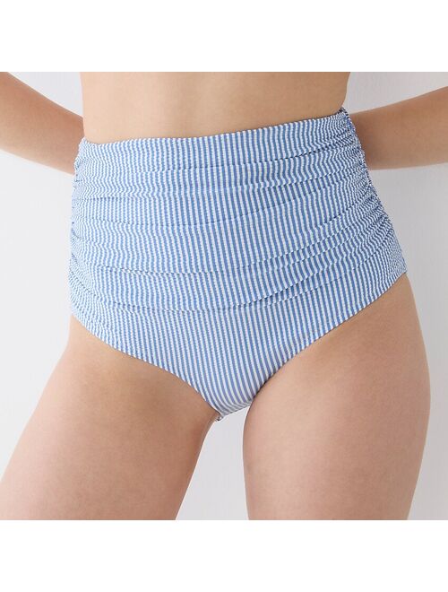 J.Crew Ruched high-rise full-coverage bikini bottom in seersucker stripe