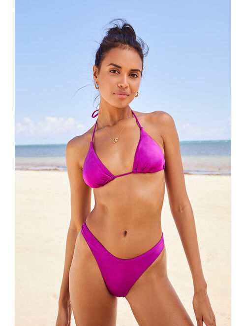Lulus Coastin' Cutie Purple Triangle Halter Bikini Top