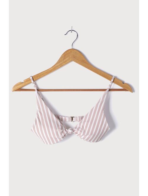 O'Neill Pismo Lillia Beige Striped Knotted Bikini Top
