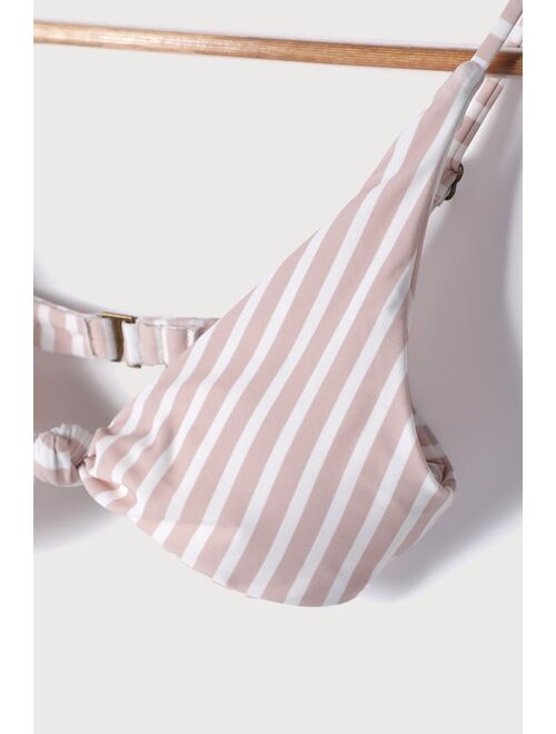 O'Neill Pismo Lillia Beige Striped Knotted Bikini Top