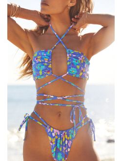 Summer Sensations Blue Floral Print Crisscross Bikini Top