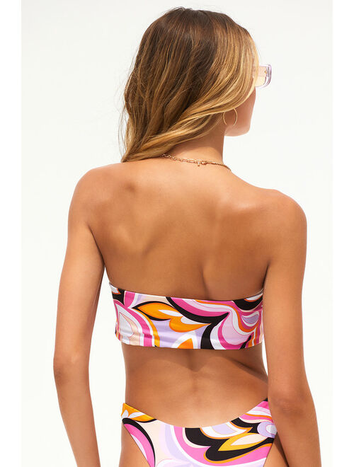 Lulus Surf Seeker Pink Multi Abstract Print Tie-Front Bikini Top