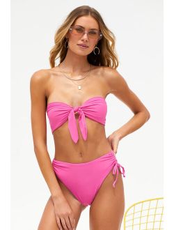 Time To Tan Hot Pink Tie-Front Bandeau Bikini Top