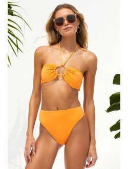 Poolside Rays Light Orange Halter Neck Bikini Top