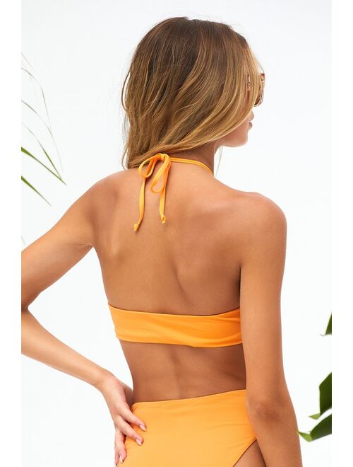 Lulus Poolside Rays Light Orange Halter Neck Bikini Top