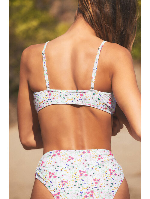 Lulus Pacific Shores White Floral Print Bandeau Bikini Top