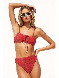 Seafront Stunner Red Sparkly High-Rise Bikini Bottoms