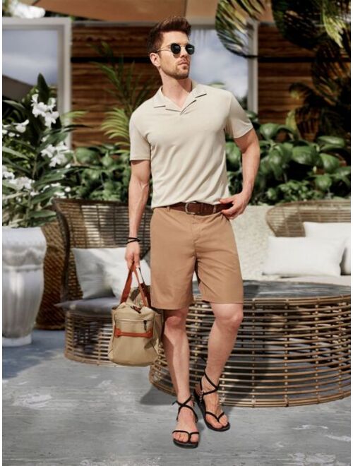 SHEIN Men Solid Ribbed Knit Polo Shirt