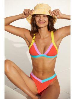 OneOne Swim Jesse Orange Multi Color Block Cheeky Bikini Bottoms