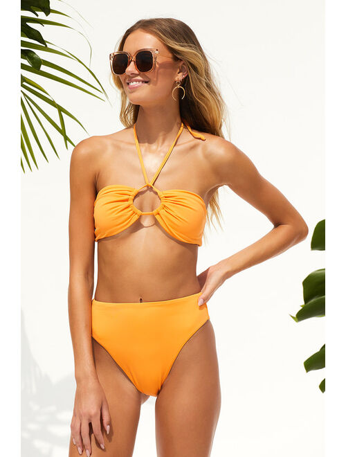 Lulus Rollin' With The Tide Light Orange High-Cut Bikini Bottoms