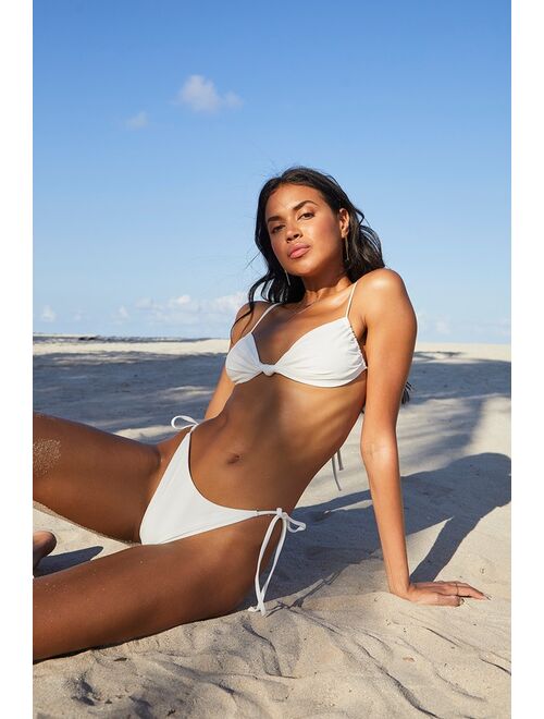 Lulus Beachy Muse White Low-Rise Side-Tie Bikini Bottoms
