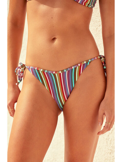Lulus Summer Hues Rainbow Striped Crinkle Side-Tie Bikini Bottoms