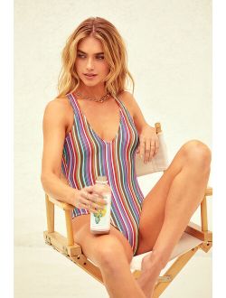 Sensationally Seaside Rainbow Striped Crinkle One-Piece Swimsuit
