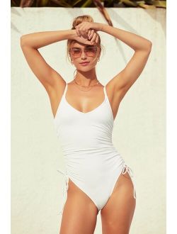 Sunny Side White Ribbed One-Piece Swimsuit