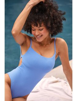 Bae Watch Blue Square Neck Lace-Up One-Piece Swimsuit
