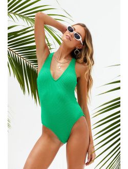 Pursuing Paradise Green Crinkled High-Cut One-Piece Swimsuit