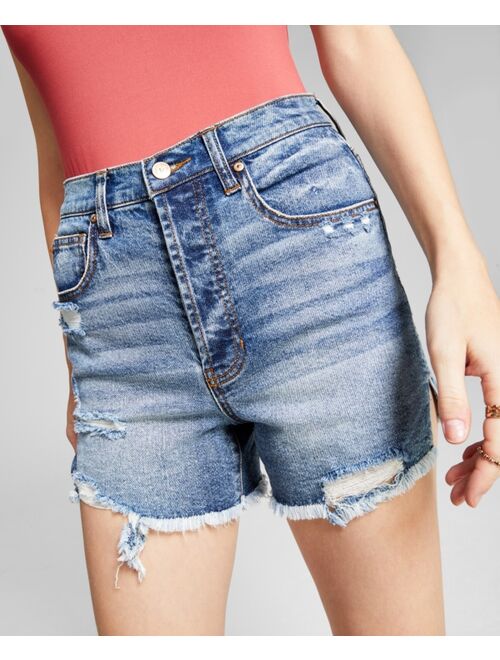 AND NOW THIS Women's High-Rise Frayed Denim Shorts