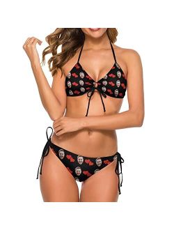 Amhebe Custom Sexy Swimsuit for Women Personalized Face Bikini Set Halter String Triangle