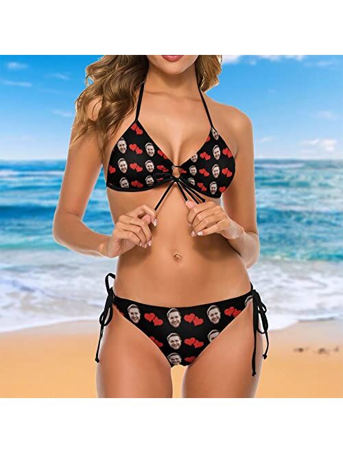 Amhebe Custom Sexy Swimsuit for Women Personalized Face Bikini Set Halter String Triangle