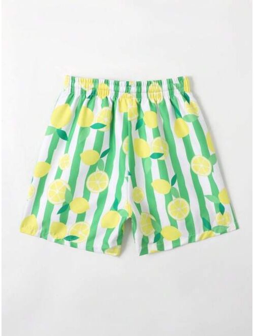 Toddler Boys Lemon Print Drawstring Waist Swim Shorts