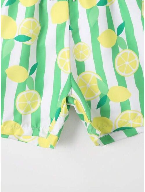 Toddler Boys Lemon Print Drawstring Waist Swim Shorts