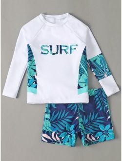 Toddler Boys Random Tropical Letter Graphic High Neck Beach Swimsuit