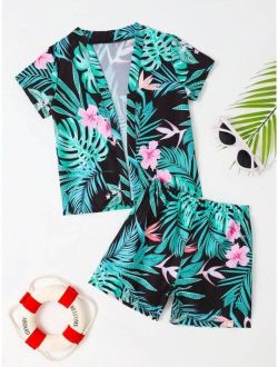 Toddler Boys Tropical Print Beach Swimsuit